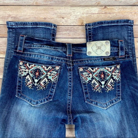 Miss Me Denim - Miss Me Mid Rise Easy Crop Aztec Denim Jeans 27